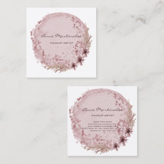 メイクアップアーティストウォーターカラーボホーラウンドフローラ  スクエア名刺 (正面/裏面)