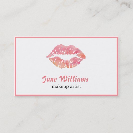 メイクアップアーティストウォーターカラーリップ美しいサロン 名刺 (正面)