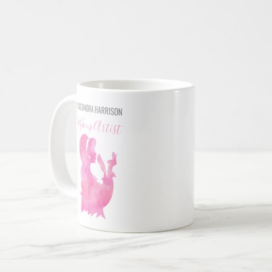 メイクアップアーティストウーマンシルエット水彩美しい コーヒーマグカップ (正面左)