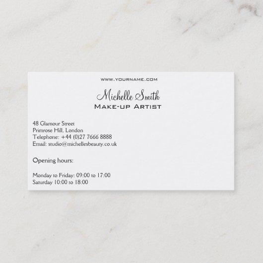 メイクアップアーティストウーマン顔長まつげブランディング 名刺 (裏面)