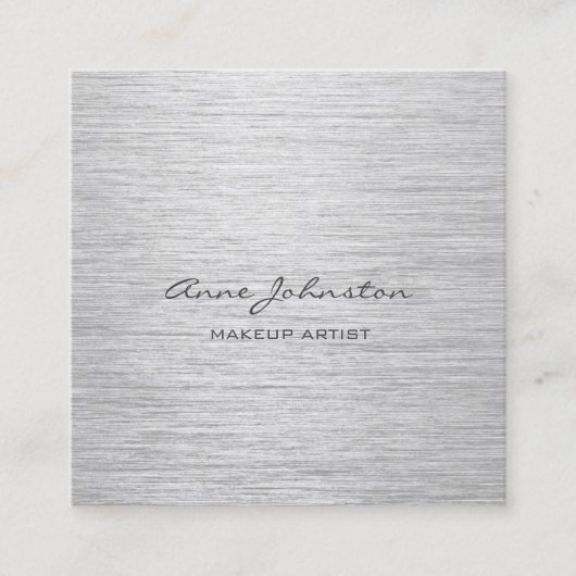 メイクアップアーティストエレガントシルバーブラシ仕上げメタル スクエア名刺 (正面)