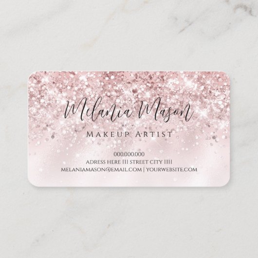 メイクアップアーティストエレガントバラ金ゴールドグリッタースパークリー 名刺 (裏面)