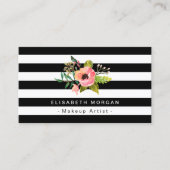 メイクアップアーティストエレガントフローラDIYストライプカラー 名刺 (正面)
