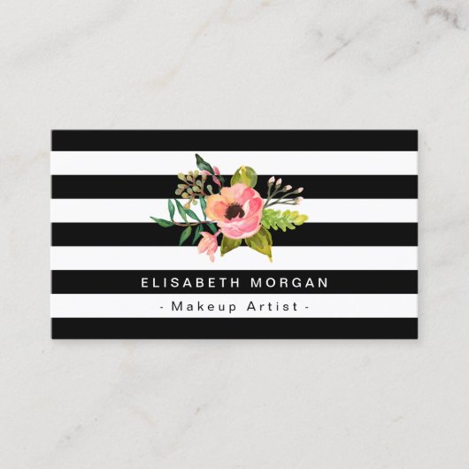 メイクアップアーティストエレガントフローラDIYストライプカラー 名刺 (正面)