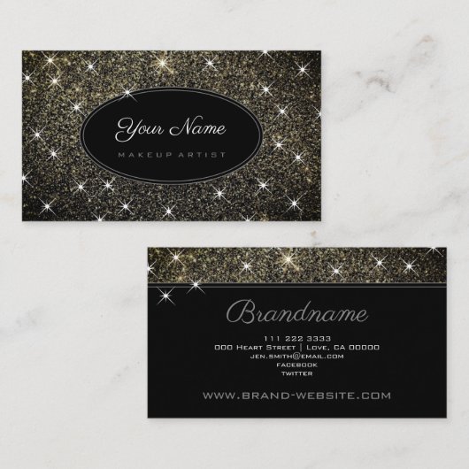 メイクアップアーティストエレガント金ゴールドグリッター光の星 名刺 (正面/裏面)