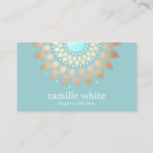 メイクアップアーティストエレガント金ゴールド華美モチーフターコイズ 名刺 (正面)