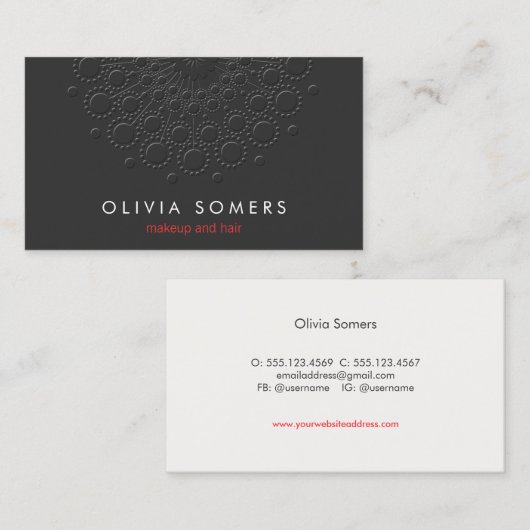 メイクアップアーティストカッコいいフェイクエンボスブラック 名刺 (正面/裏面)