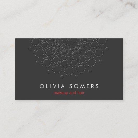 メイクアップアーティストカッコいいフェイクエンボスブラック 名刺 (正面)
