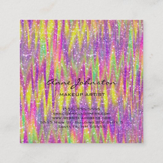 メイクアップアーティストカラフルグリッターと輝き スクエア名刺 (裏面)