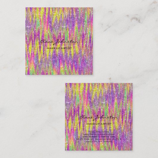 メイクアップアーティストカラフルグリッターと輝き スクエア名刺 (正面/裏面)