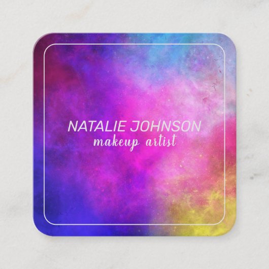 メイクアップアーティストカラフルモダンスタイリッシュタイポグラフィ スクエア名刺 (正面)