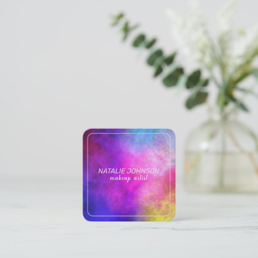 メイクアップアーティストカラフルモダンスタイリッシュタイポグラフィ スクエア名刺 (スタンド正面)