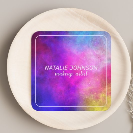 メイクアップアーティストカラフルモダンスタイリッシュタイポグラフィ スクエア名刺