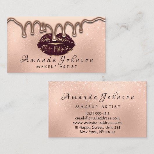 メイクアップアーティストキスリップグリッターバラ金ゴールドドリップ 名刺 (正面/裏面)