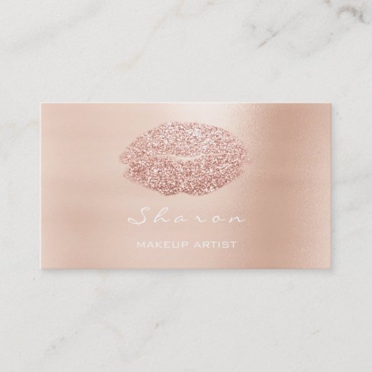 メイクアップアーティストキスリップバラ金ゴールドグリッターピンク 名刺 (正面)