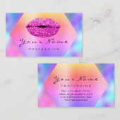メイクアップアーティストキスLIPSピンク明るい赤紫色ホログラフィック 名刺 (正面/裏面)