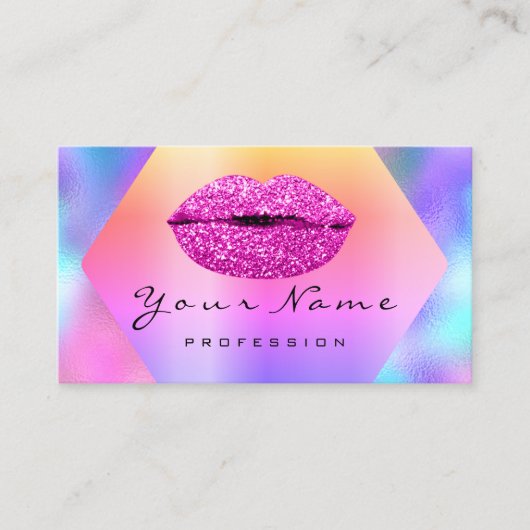 メイクアップアーティストキスLIPSピンク明るい赤紫色ホログラフィック 名刺 (正面)