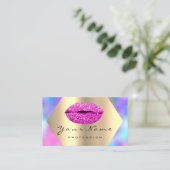 メイクアップアーティストキスLIPSピンク金ゴールドホログラフィック 名刺 (スタンド正面)
