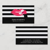 メイクアップアーティストクラッシーモダンストライプズRed Lips 名刺 (正面/裏面)