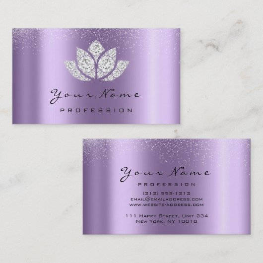 メイクアップアーティストクリスタルダイヤモンドロータスパープル 名刺 (正面/裏面)