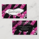 メイクアップアーティストグラムピンクグリッターリップゼブラプリント 名刺 (正面/裏面)