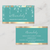 メイクアップアーティストグリッタードリップティール（緑がかった色）アクア爪、 ネイル 名刺 (正面/裏面)