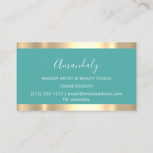 メイクアップアーティストグリッタードリップティール（緑がかった色）アクア爪、 ネイル 名刺 (裏面)