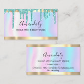 メイクアップアーティストグリッタードリップティール(緑がかった色)ホログラフィック爪、 ネイル 名刺 (正面/裏面)