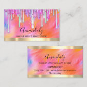 メイクアップアーティストグリッターピンクドリップホログラフ絵を描 名刺 (正面/裏面)
