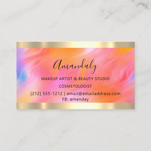 メイクアップアーティストグリッターピンクドリップホログラフ絵を描 名刺 (裏面)