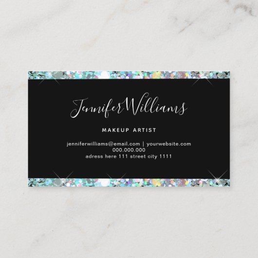 メイクアップアーティストグリッターホログラフィックグリッターモダンB 名刺 (裏面)