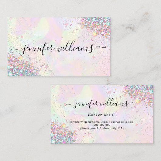 メイクアップアーティストグリッターホログラフィックグリッター モダン 名刺 (正面/裏面)