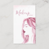 メイクアップアーティストグリッター赤面ピンク美しいQRコード 名刺 (正面)