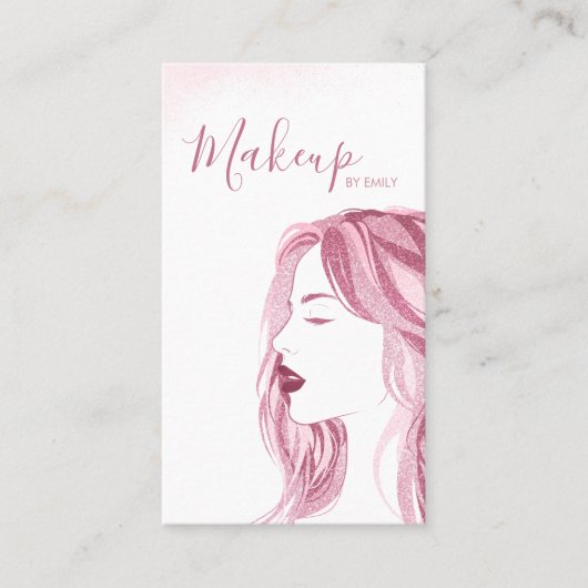 メイクアップアーティストグリッター赤面ピンク美しいQRコード 名刺 (正面)