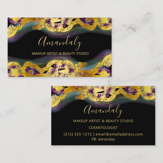 メイクアップアーティストグリッター金ゴールドパープル抽象芸術ブラック 名刺 (正面/裏面)