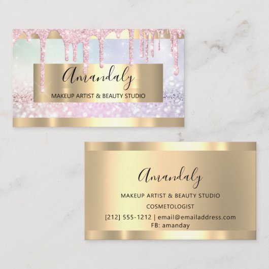 メイクアップアーティストグリッター金ゴールドフレーム火花グリッター 名刺 (正面/裏面)