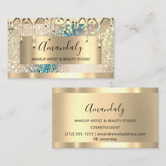 メイクアップアーティストグリッター金ゴールドホログラフィック3dエフェクト 名刺 (正面/裏面)