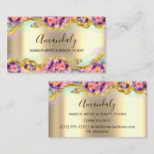 メイクアップアーティストグリッター金ゴールドリースフローラ 名刺 (正面/裏面)