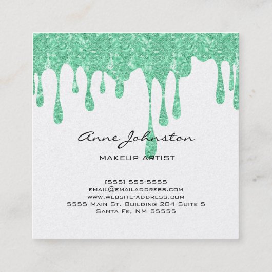 メイクアップアーティストグリーングリッターと輝き スクエア名刺 (裏面)