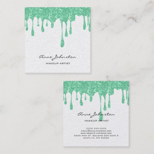 メイクアップアーティストグリーングリッターと輝き スクエア名刺 (正面/裏面)