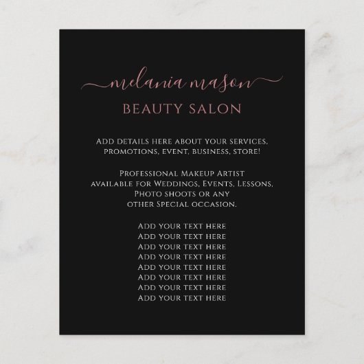メイクアップアーティストサロンカスタムフォトコスメティックブラック チラシ (裏面)