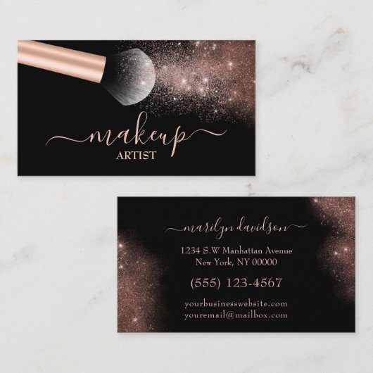 メイクアップアーティストサロンバラ金ゴールドグリッターブラシ 名刺 (正面/裏面)