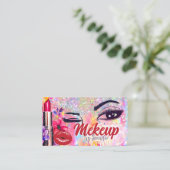 メイクアップアーティストサロンホログラフィックグリッター赤い唇 名刺 (スタンド正面)