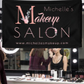 メイクアップアーティストサロン名シックなフローラピンクブラック 横断幕