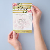 メイクアップアーティストサロン水彩フローラ金ゴールド ストライプの チラシ (ハンドル)