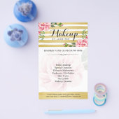 メイクアップアーティストサロン水彩フローラ金ゴールド ストライプの チラシ (シングル)