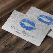 メイクアップアーティストシックなブルーリップモダンシルバーグリッター 名刺