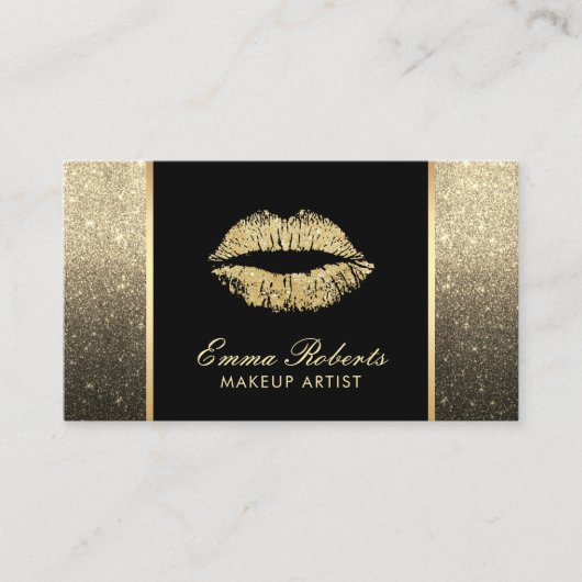 メイクアップアーティストシックモダンリップブラック&金ゴールドグラデーション 名刺 (正面)