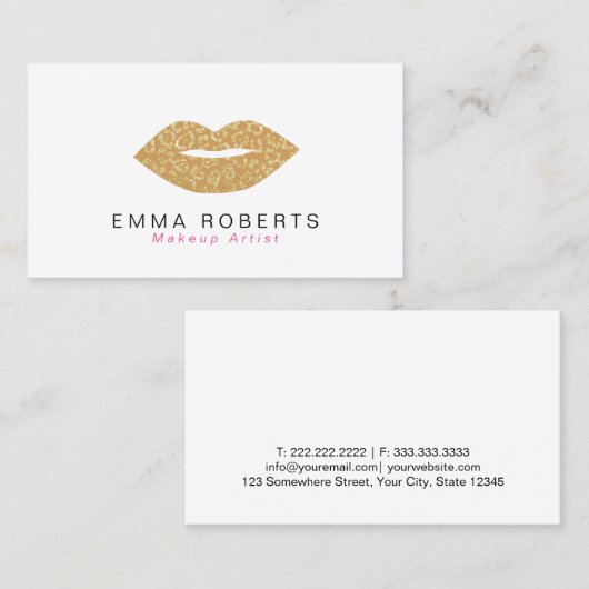 メイクアップアーティストシック金ゴールドヒョウ印刷リップ 名刺 (正面/裏面)