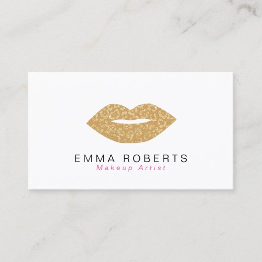 メイクアップアーティストシック金ゴールドヒョウ印刷リップ 名刺 (正面)